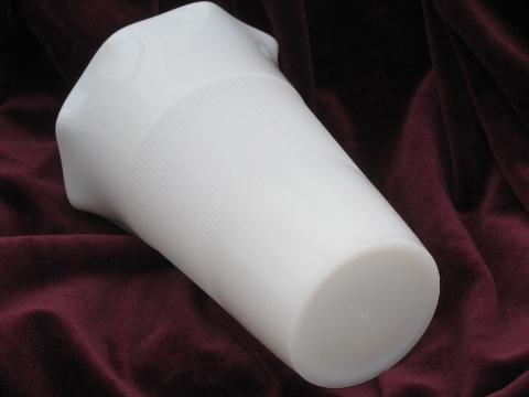 photo of vintage Hazel-Atlas milk white glass vase, ribbed Jane-Ray pattern #3