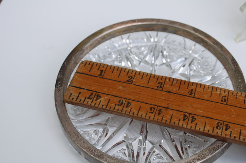 photo of vintage Hefra Poland crystal candy dishes, small trays or wine bottle coasters silver rimmed  #3