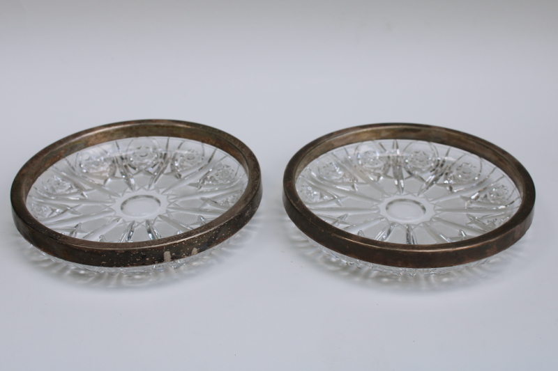 photo of vintage Hefra Poland crystal candy dishes, small trays or wine bottle coasters silver rimmed  #5