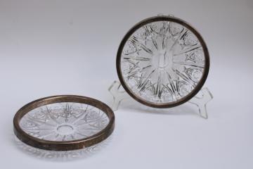 catalog photo of vintage Hefra Poland crystal candy dishes, small trays or wine bottle coasters silver rimmed 