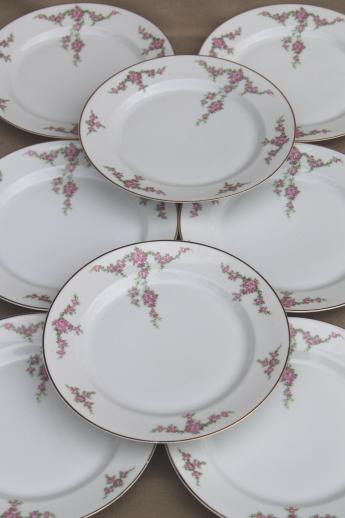 photo of vintage Heinrich Bavaria H & C Rosalinda pink roses china luncheon plates set of 8 #1