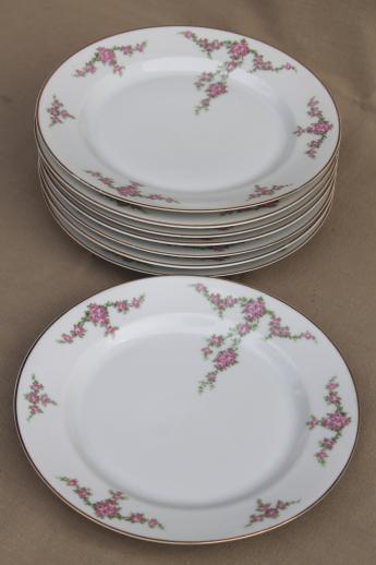 photo of vintage Heinrich Bavaria H & C Rosalinda pink roses china luncheon plates set of 8 #3