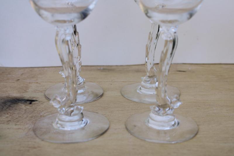 photo of vintage Heisey Chanticleer rooster bird cocktail glasses, clear glass w/ figural stem #3