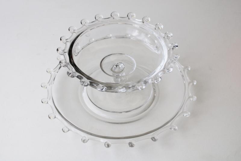 photo of vintage Heisey Lariat pattern glass, crystal clear footed dish w/ under plate #1