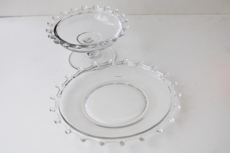 photo of vintage Heisey Lariat pattern glass, crystal clear footed dish w/ under plate #2