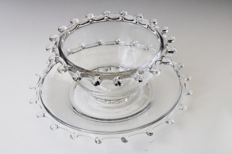 photo of vintage Heisey Lariat pattern glass mayonnaise bowl or sauce dish w/ under plate #1