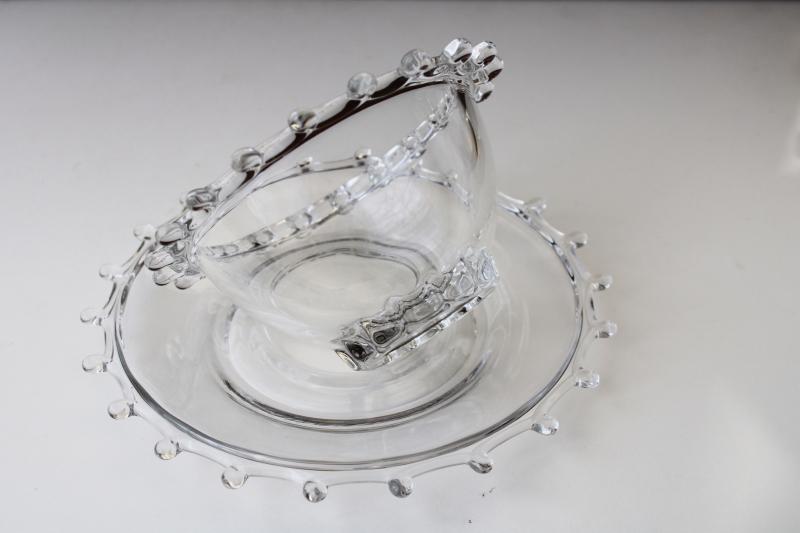 photo of vintage Heisey Lariat pattern glass mayonnaise bowl or sauce dish w/ under plate #2