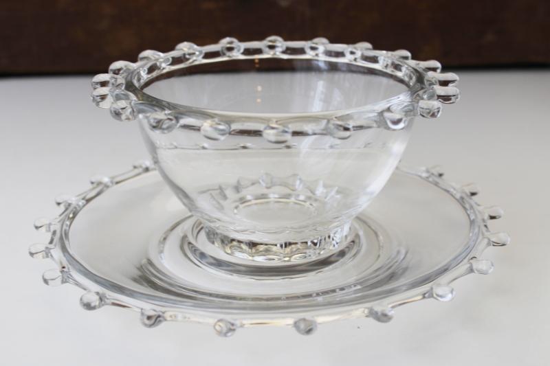 photo of vintage Heisey Lariat pattern glass mayonnaise bowl or sauce dish w/ under plate #6