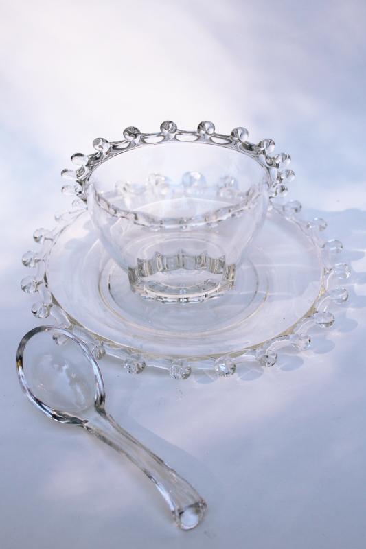 photo of vintage Heisey Lariat pattern mayonnaise bowl or sauce dish w/ glass ladle spoon #5