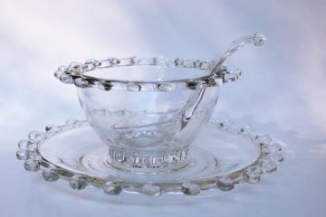 catalog photo of vintage Heisey Lariat pattern mayonnaise bowl or sauce dish w/ glass ladle spoon