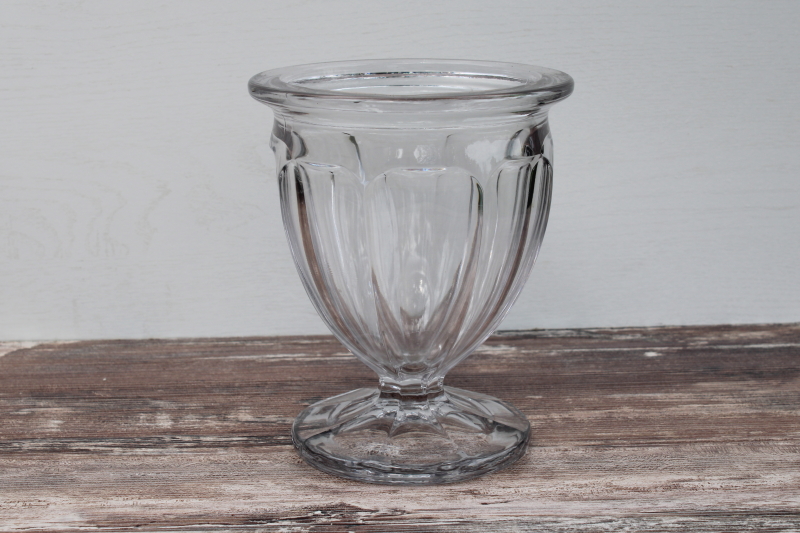 photo of vintage Heisey colonial panel pattern heavy glass footed jar, pickle or crushed fruit bowl #1