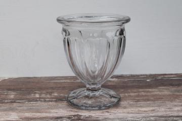 catalog photo of vintage Heisey colonial panel pattern heavy glass footed jar, pickle or crushed fruit bowl