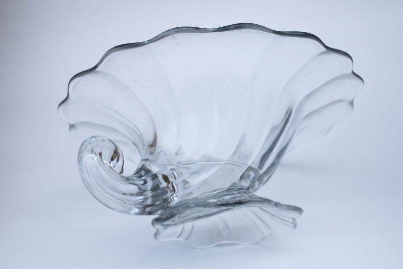 photo of vintage Heisey heavy crystal clear glass cornucopia flower bowl or vase, horn of plenty #3