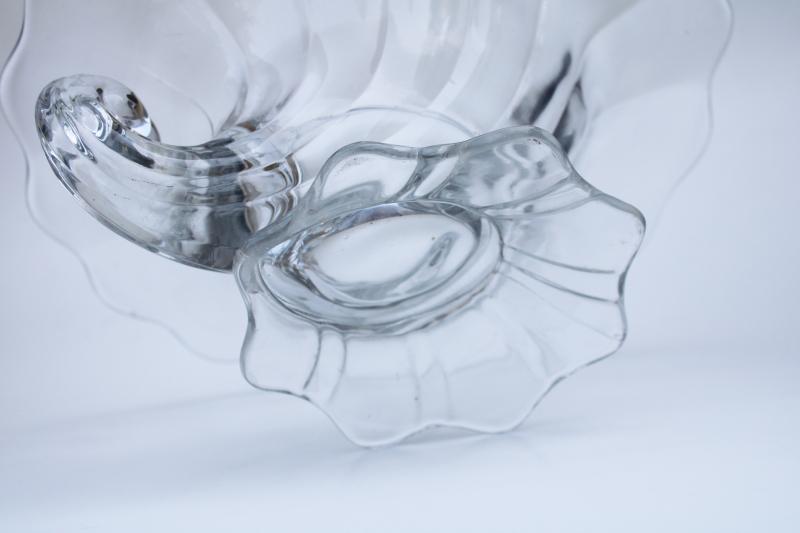 photo of vintage Heisey heavy crystal clear glass cornucopia flower bowl or vase, horn of plenty #4