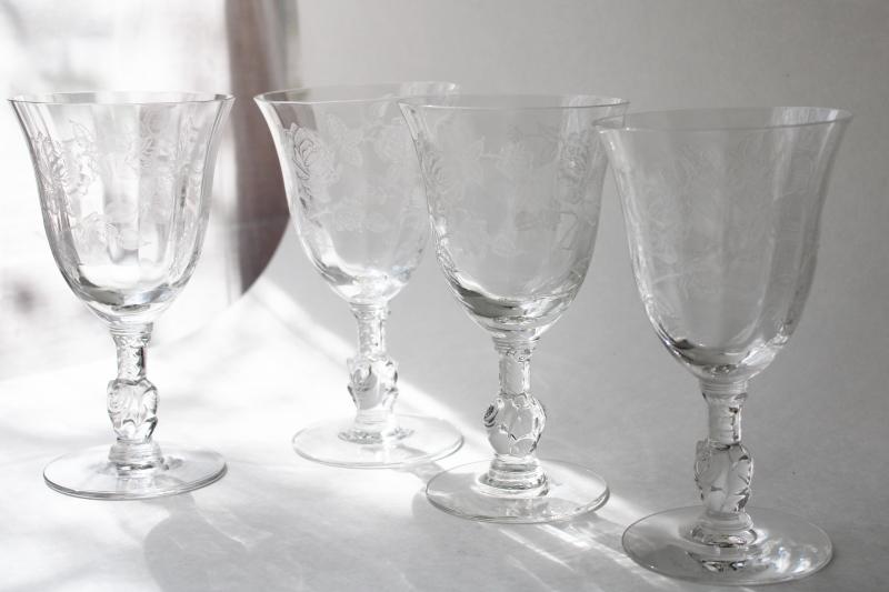 photo of vintage Heisey rose stem etched roses floral water goblets or wine glasses #6