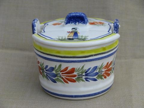 photo of vintage Henriot - Quimper handpainted butter bucket covered round dish #2