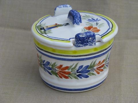 photo of vintage Henriot - Quimper handpainted butter bucket covered round dish #3