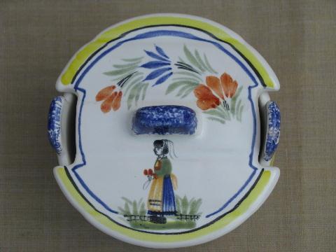 photo of vintage Henriot - Quimper handpainted butter bucket covered round dish #4