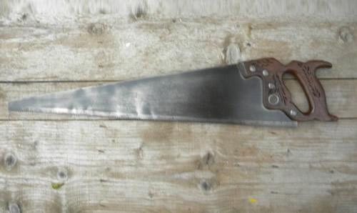 photo of vintage Henry Disston and Sons D42 hand saw w/ brass nuts and etched blade #1