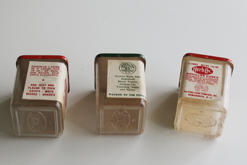 photo of vintage Herb Ox bouillon cubes boxes w/ red & green labels, collectible advertising soup spice jars  #3