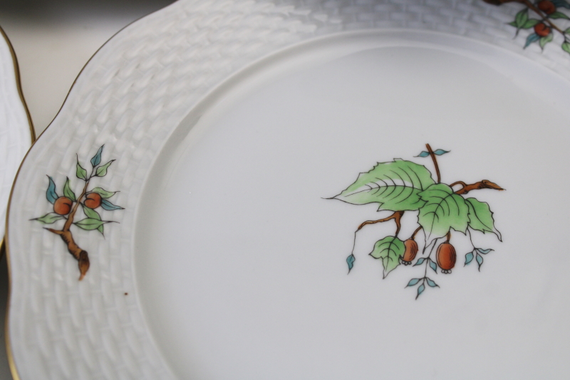 photo of vintage Herend china set of 12 plates w/ serving tray hand painted rose hips berries & leaves HER16 pattern  #6