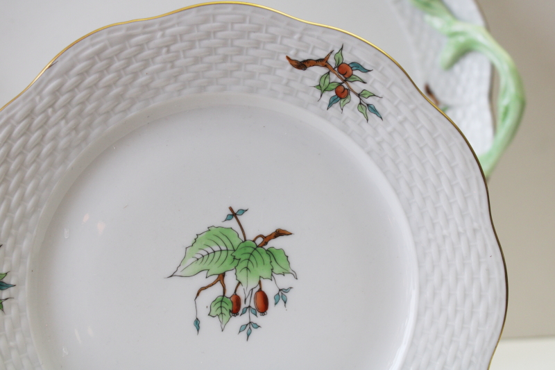photo of vintage Herend china set of 12 plates w/ serving tray hand painted rose hips berries & leaves HER16 pattern  #8