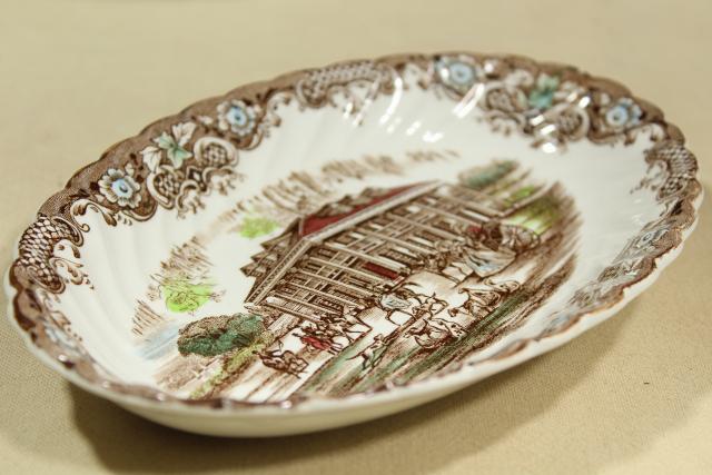 photo of vintage Heritage Hall Johnson Bros brownmulti-color transferware china, Southern Plantation #2