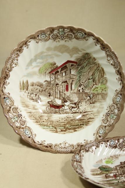 photo of vintage Heritage Hall Johnson Bros brownmulti-color transferware china, Southern Plantation #4