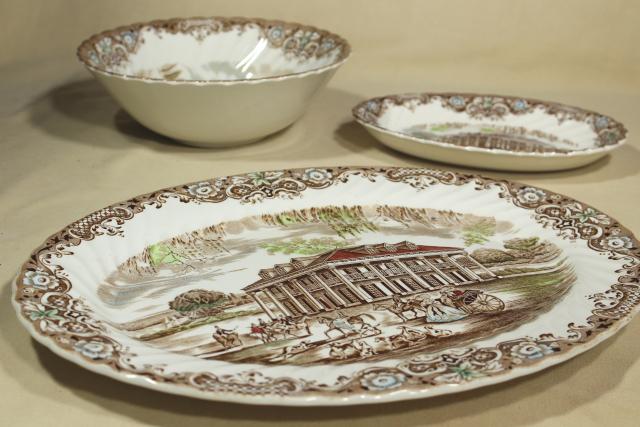 photo of vintage Heritage Hall Johnson Bros brownmulti-color transferware china, Southern Plantation #6