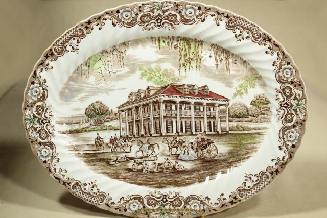 photo of vintage Heritage Hall Johnson Bros brownmulti-color transferware china, Southern Plantation #7