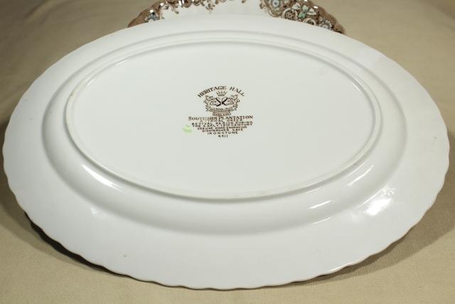 photo of vintage Heritage Hall Johnson Bros brownmulti-color transferware china, Southern Plantation #10