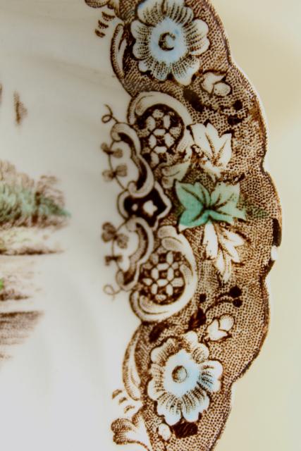 photo of vintage Heritage Hall Johnson Bros brownmulti-color transferware china, Southern Plantation #13
