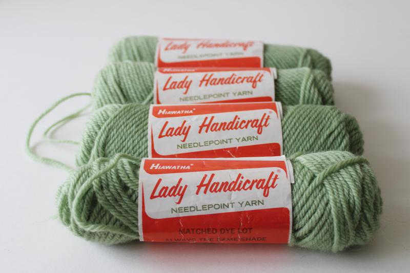 photo of vintage Hiawatha label English wool needlepoint or crewel embroidery yarn, pale green #1