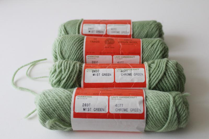 photo of vintage Hiawatha label English wool needlepoint or crewel embroidery yarn, pale green #2