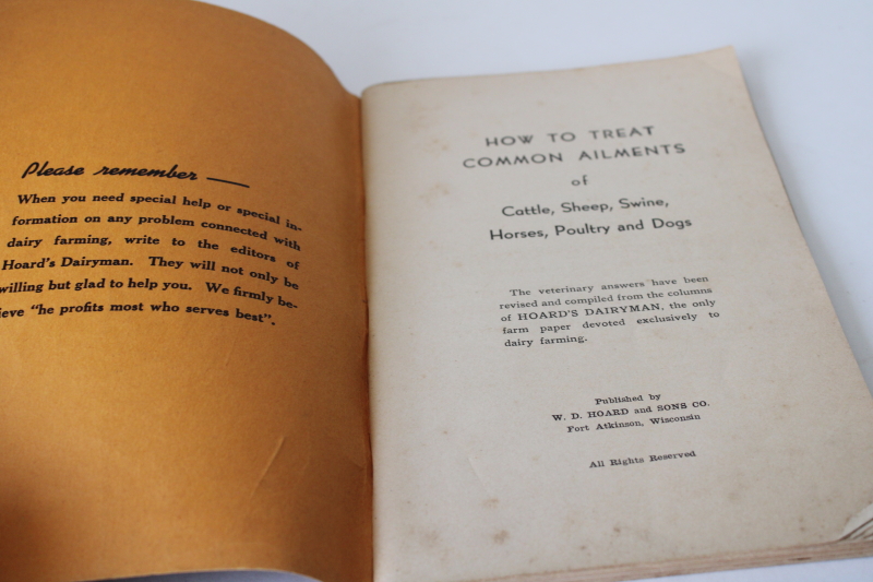 photo of vintage Hoard's Dairyman book, How to Treat Common Ailments of Farm Animals, farmer's guide  #2