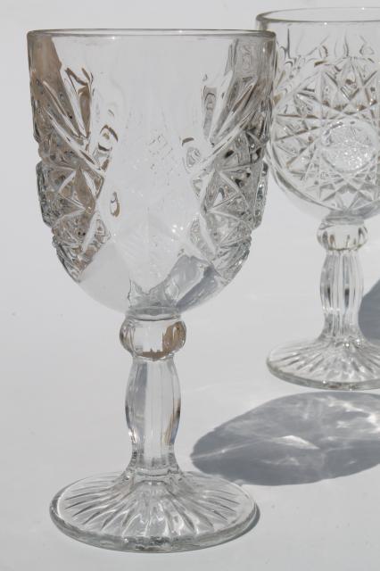 photo of vintage Hobstar crystal clear Libbey glass water glasses, large wine goblets set of 6 #3