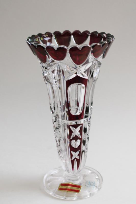 photo of vintage Hofbauer Western Germany lead crystal vase purple heart stained color #1