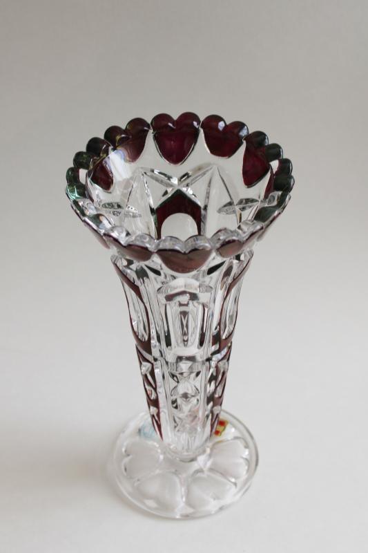 photo of vintage Hofbauer Western Germany lead crystal vase purple heart stained color #9