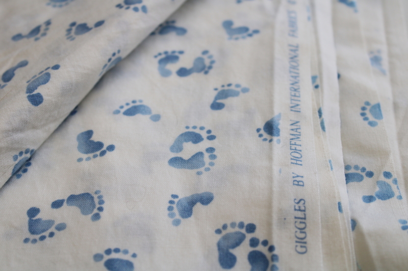 photo of vintage Hoffman quilting weight cotton fabric, Giggles cute print inked baby footprints #2