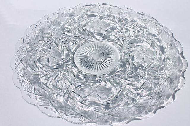 photo of vintage Holiday pattern pressed glass, huge plate or punch bowl underplate #1