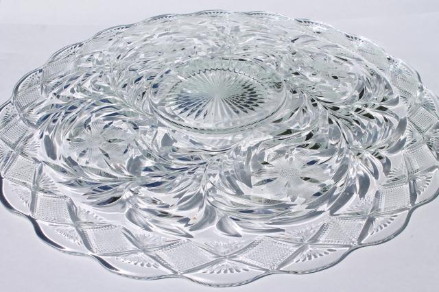 photo of vintage Holiday pattern pressed glass, huge plate or punch bowl underplate #4