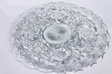 catalog photo of vintage Holiday pattern pressed glass, huge plate or punch bowl underplate