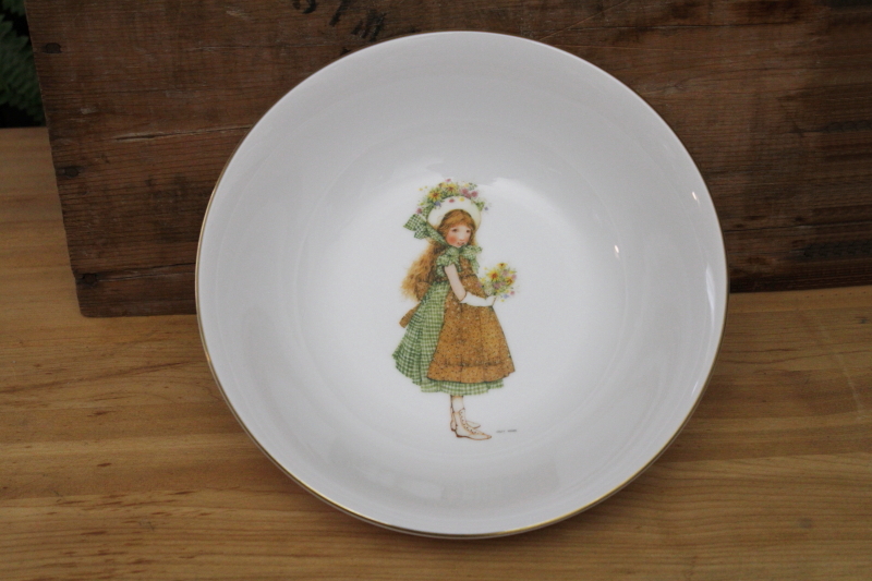 photo of vintage Holly Hobbie Green Girl pattern china, cottagecore style large round bowl #1