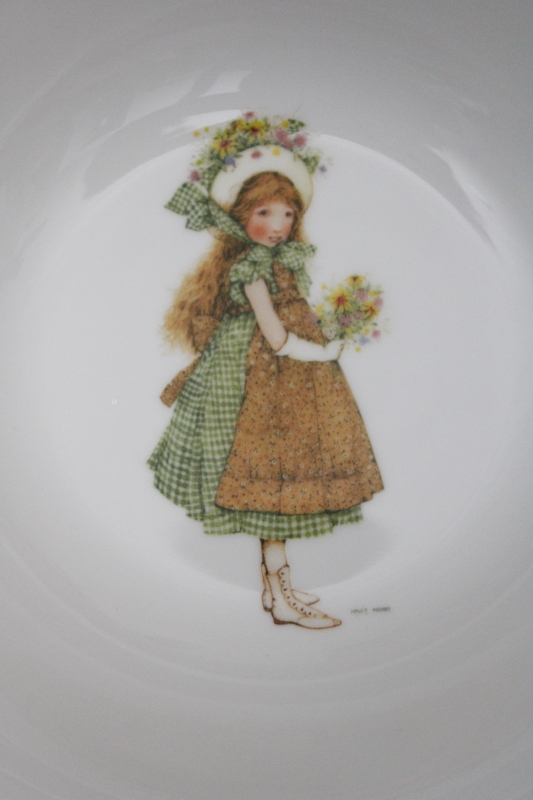 photo of vintage Holly Hobbie Green Girl pattern china, cottagecore style large round bowl #2