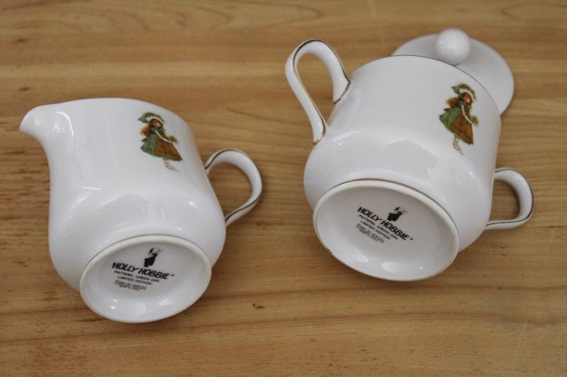 photo of vintage Holly Hobbie Green Girl pattern china dinnerware, cream pitcher & sugar bowl set #4