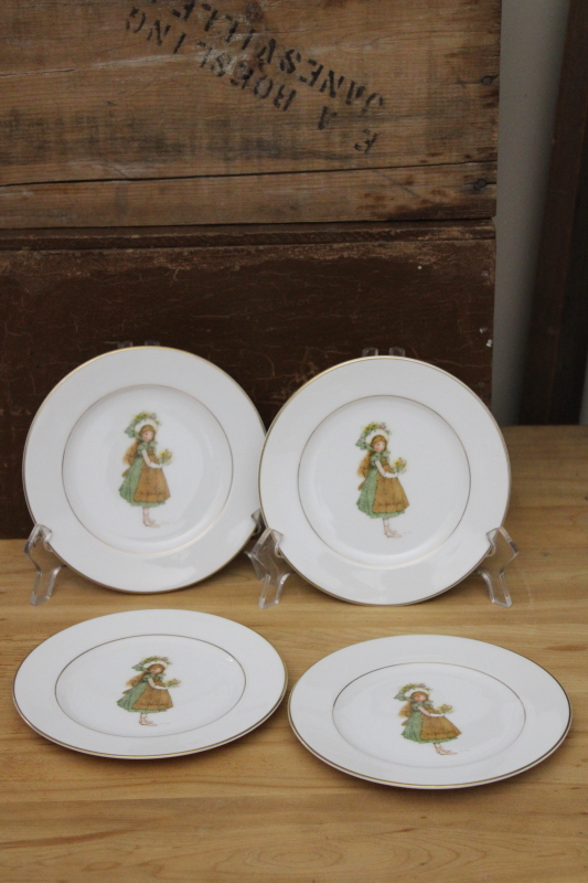photo of vintage Holly Hobbie Green Girl pattern china dinnerware, set of 4 bread & butter or cake plates #1