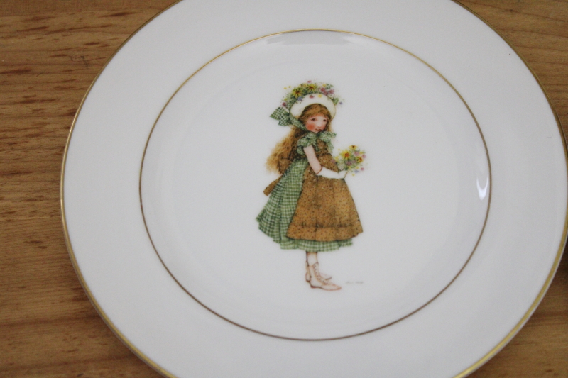 photo of vintage Holly Hobbie Green Girl pattern china dinnerware, set of 4 bread & butter or cake plates #2