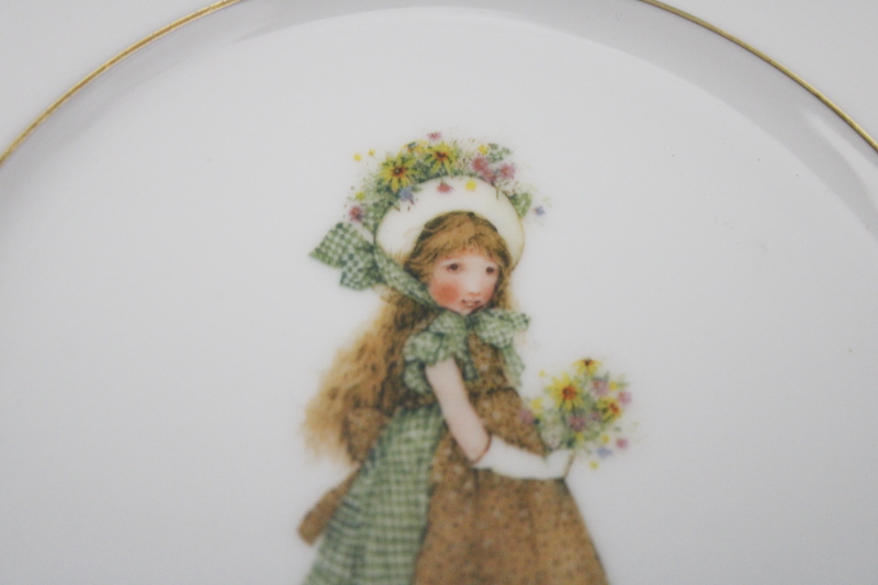 photo of vintage Holly Hobbie Green Girl pattern china dinnerware, set of 4 bread & butter or cake plates #3