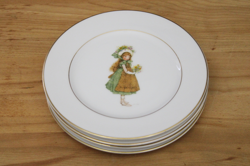 photo of vintage Holly Hobbie Green Girl pattern china dinnerware, set of 4 bread & butter or cake plates #6