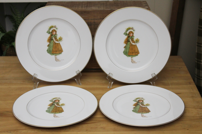 photo of vintage Holly Hobbie Green Girl pattern china dinnerware, set of four dinner plates #1